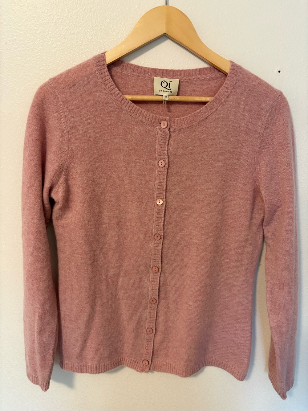 Qi Dusty Rose Button-Front Cashmere Cardigan
